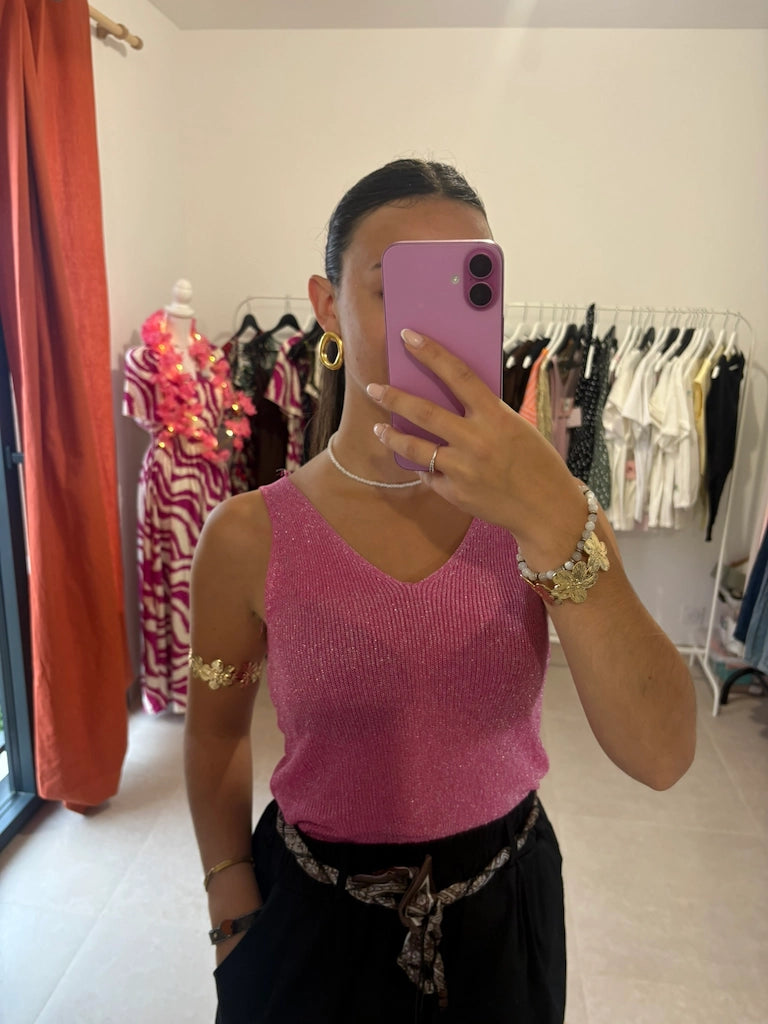 Top paillettes - rose fushia