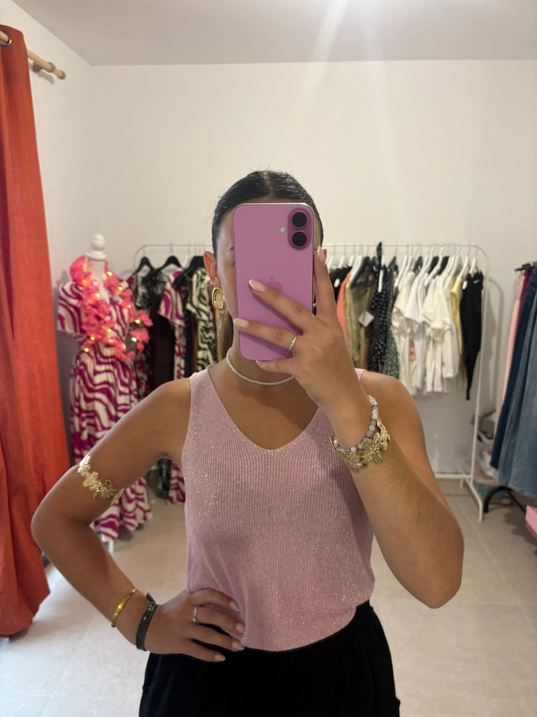 Top paillettes - rose pale