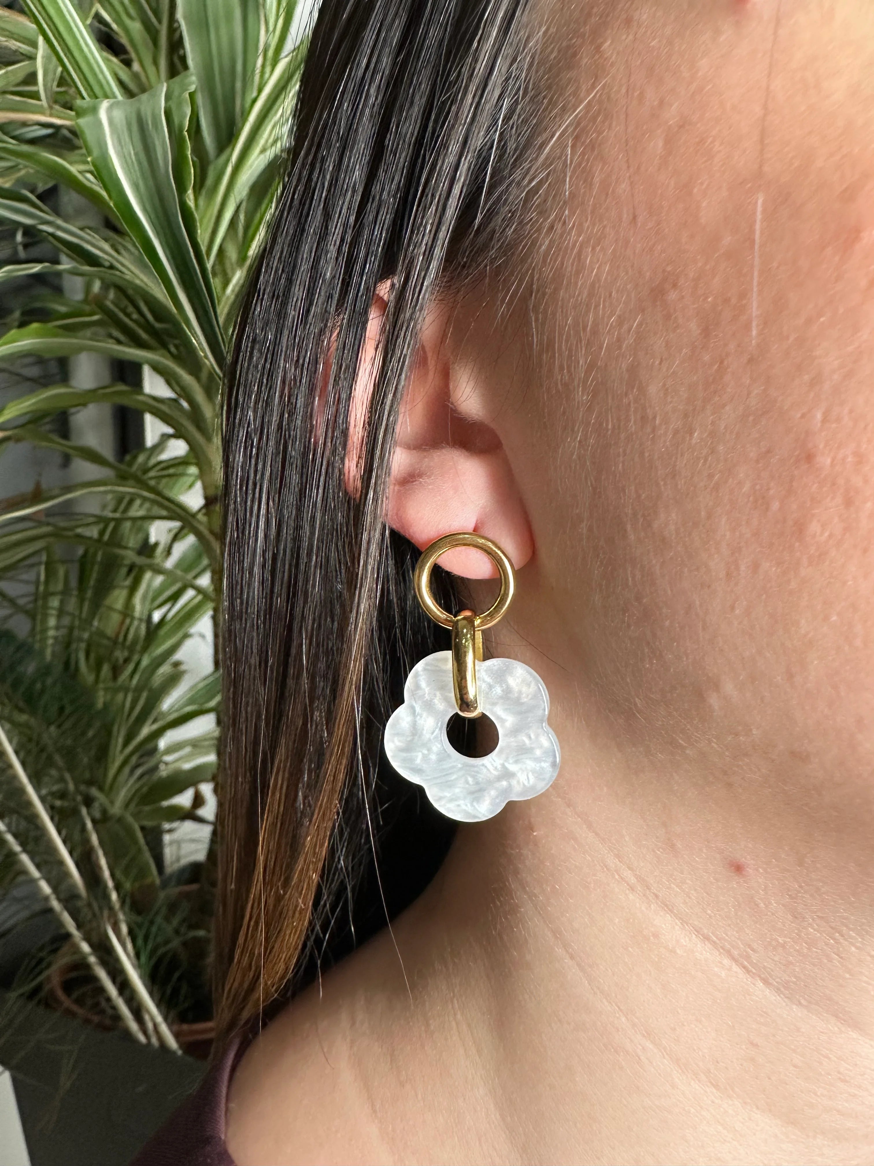 Boucle d'oreille fleur - Blanc