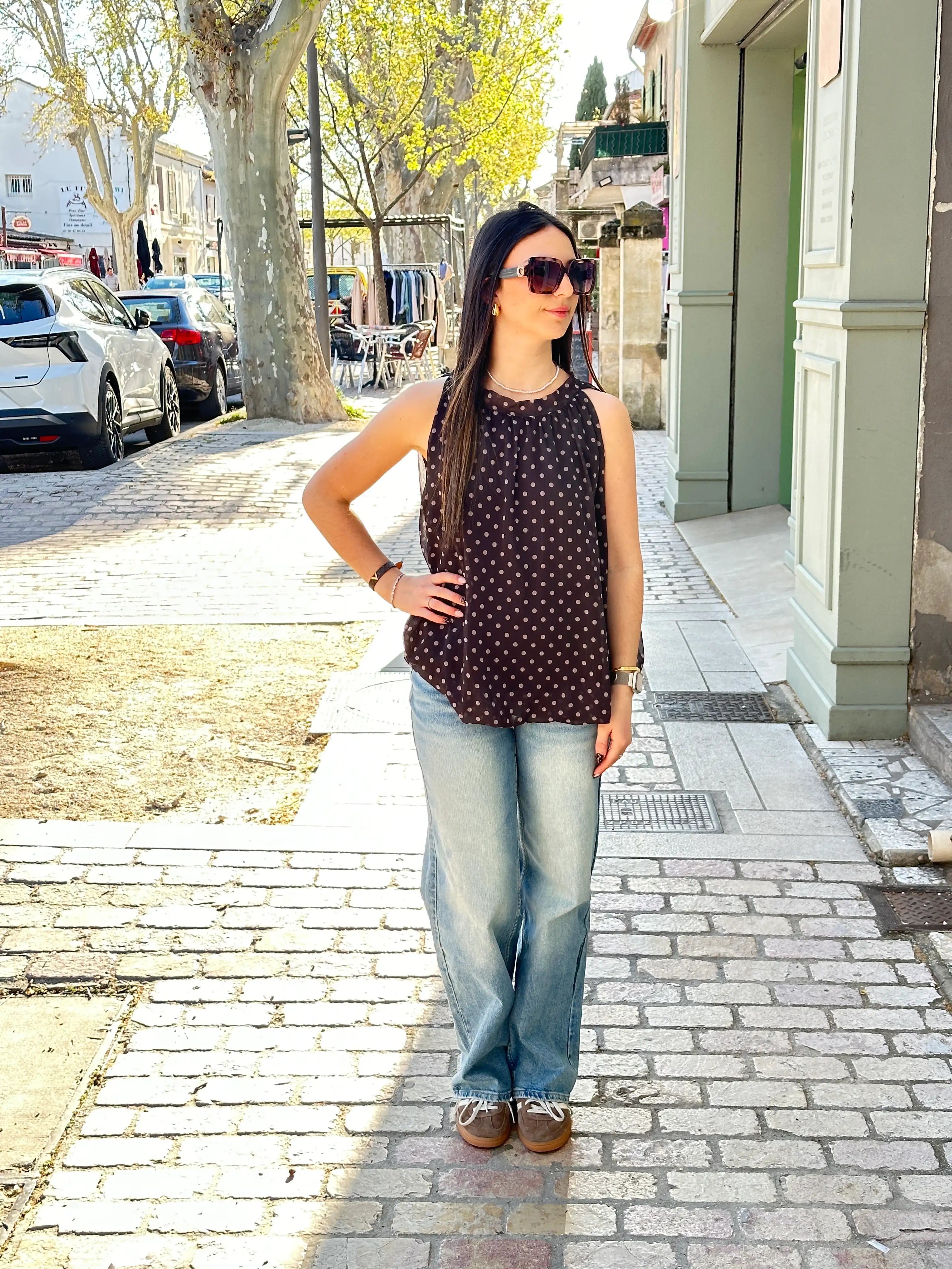 Blouse manche courte à pois